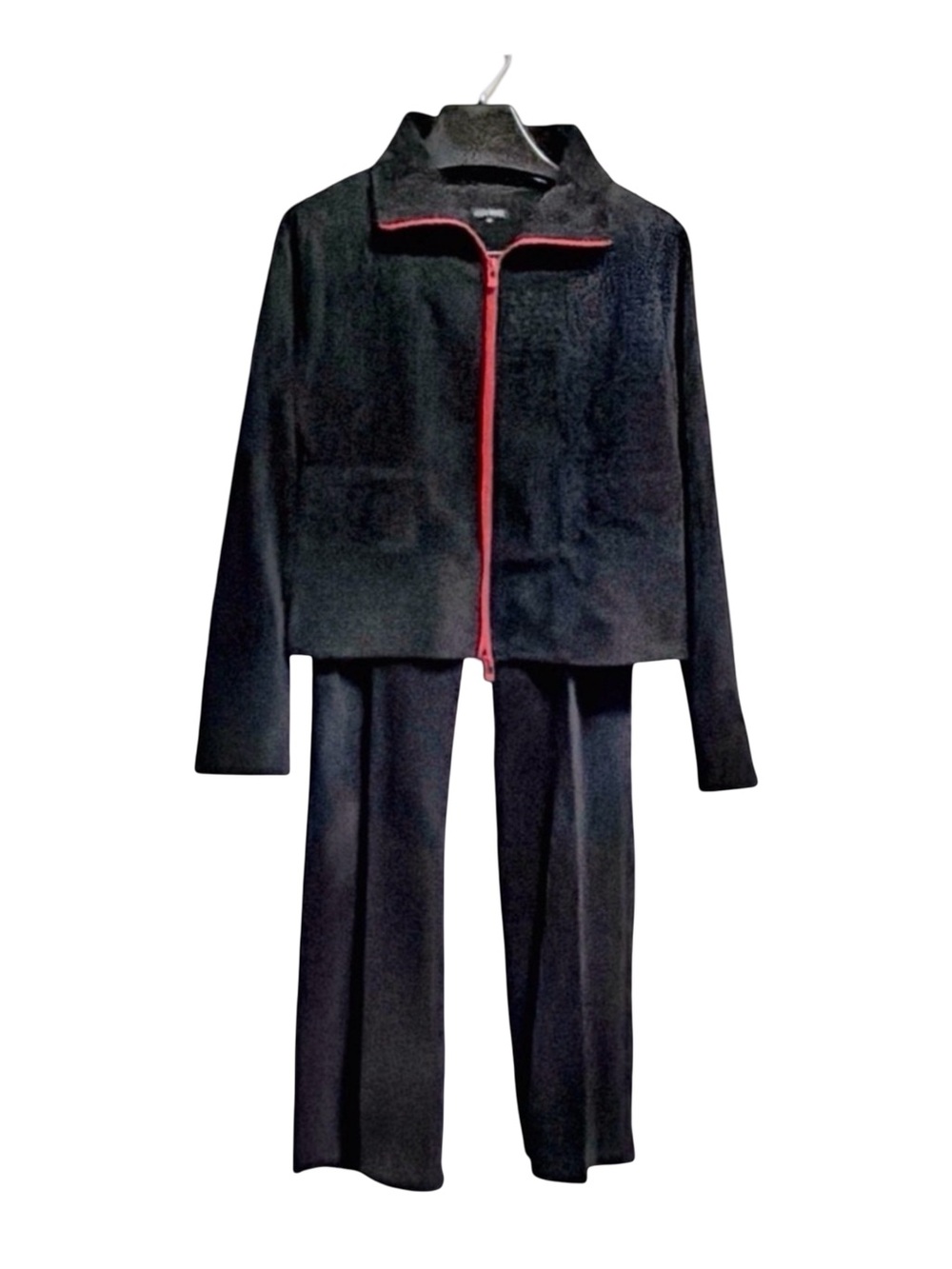 600 West Women's Black Velour Track Suit Set |  Red Zip |  Jacket M | Pants 6